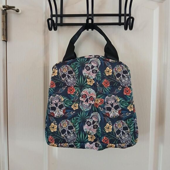 Unbranded Handbags - Vibrant All Over Print Sugar Skull Floral Tote Bag Insulated Lunch Box Goth Alt